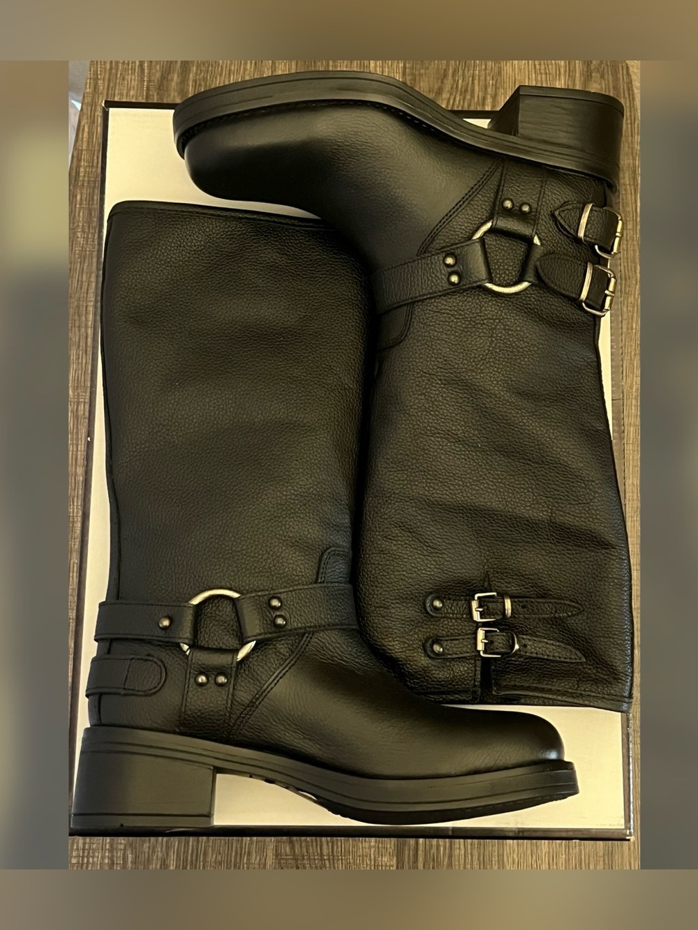 Steve Madden Women’s Astor Black Leather Buckle Boots Size-7